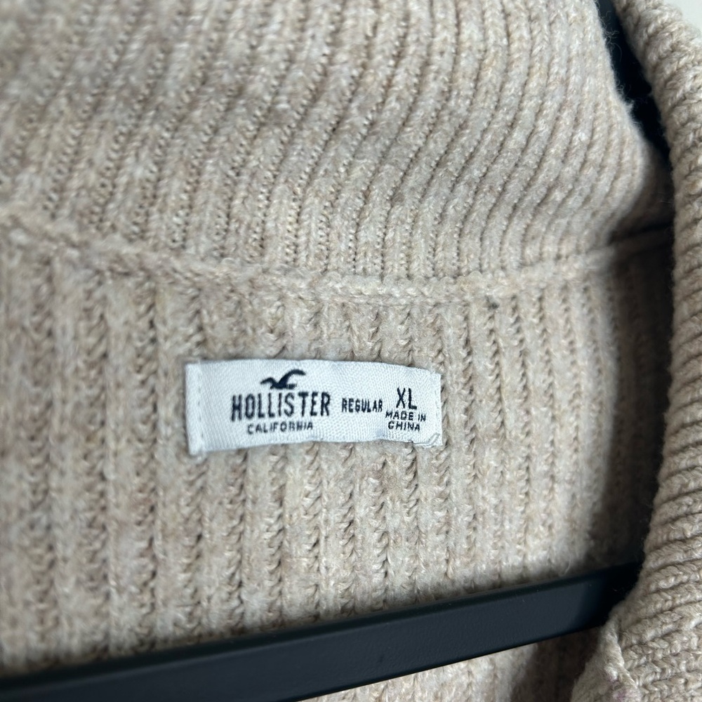Hollister Co Collared Knit Sweater Jumper Short Mini Long Sleeve V Neck Beige XL - Picture 8 of 10